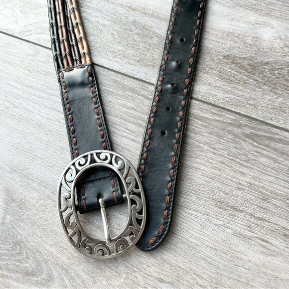 VINTAGE BRIGHTON BROWN BLACK TAN CAMEL BRAIDED LEATHER WESTERN BELT - Picture 5 of 14